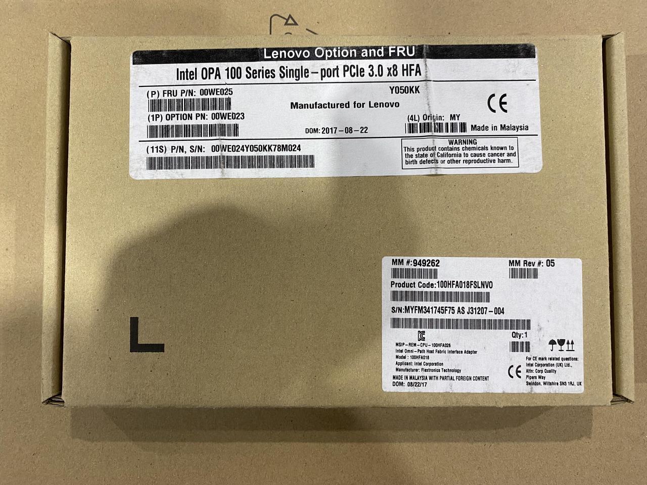 Main image of LENOVO INTEL OPA 100 SERIES SINGLE-PORT PCIE 3.0 X8 HFA FRU 00WE025