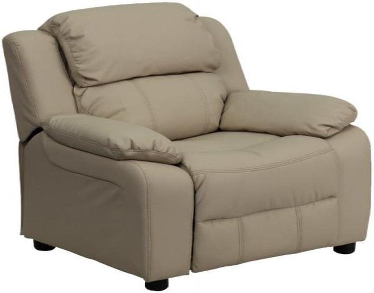 Alt view image 11 of 20 - Deluxe Padded Contemporary Beige Vinyl Kids Recliner with Storage Arms