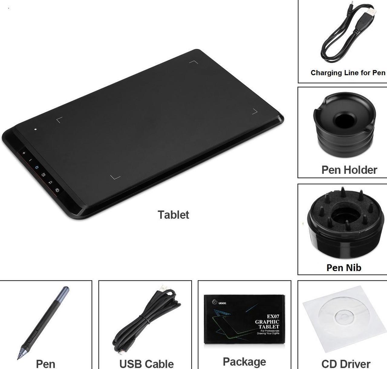 Alt view image 7 of 7 - UGEE EX07 8'' x 5'' Digital Art Graphics Tablet with P50S Drawing Pen