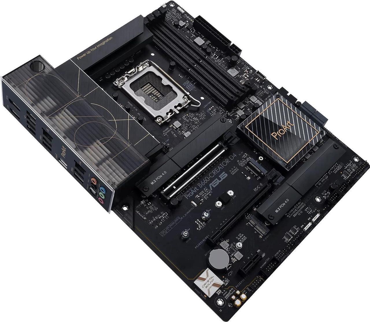 ASUS ProArt B660-Creator D4 LGA 1700 (Intel 12th & 13th Gen) Content Creator ATX Motherboard (PCIe 5.0, DDR4, 2.5G/1G LAN, 3xM.2/NVMe SSD, front panel USB 3.2 Gen2x2 Type-C ports with 60W charging)