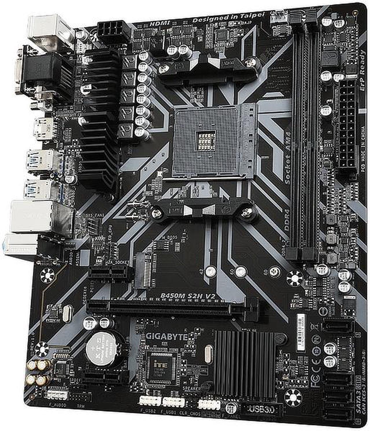 Alt view image 3 of 4 - Gigabyte B450M S2H V2 Socket AM4 AMD B450 DDR4 Micro ATX Motherboard (B450M S2H V2)