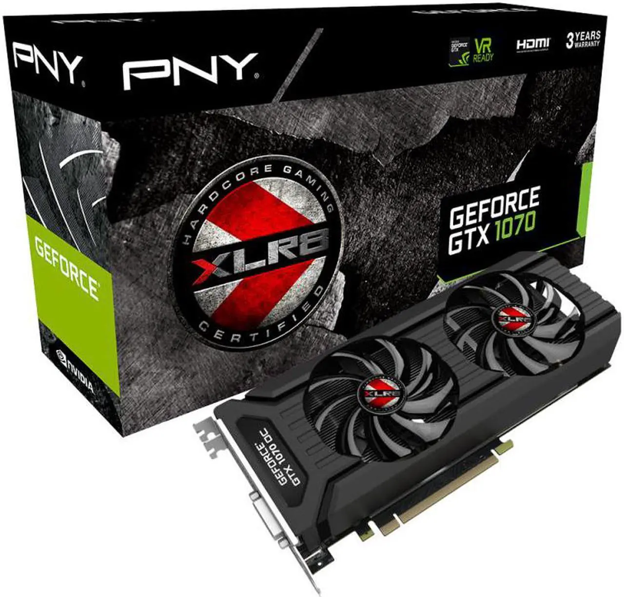 Alt view image 3 of 4 - PNY XLR8 GeForce GTX 1070 OC GAMING - Graphics card - GF GTX 1070 - 8 GB GDDR5 - PCIe 3.0 x16 - DVI, HDMI, 3 x DisplayPo