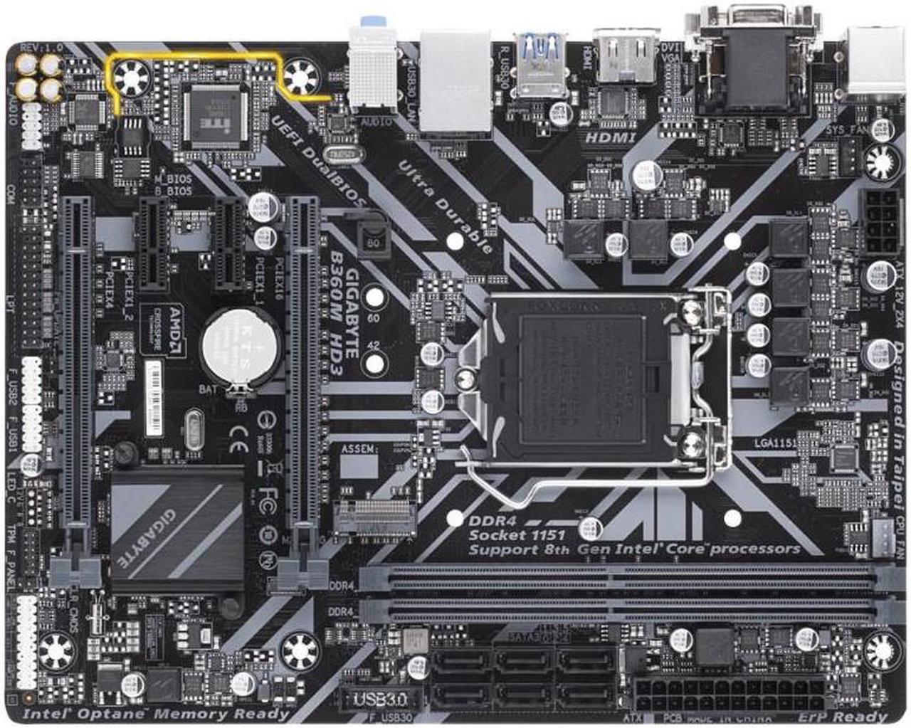 Alt view image 2 of 6 - Gigabyte Intel B360M HD3 Socket LGA 1151 DDR4 Micro ATX Motherboard (B360M HD3)