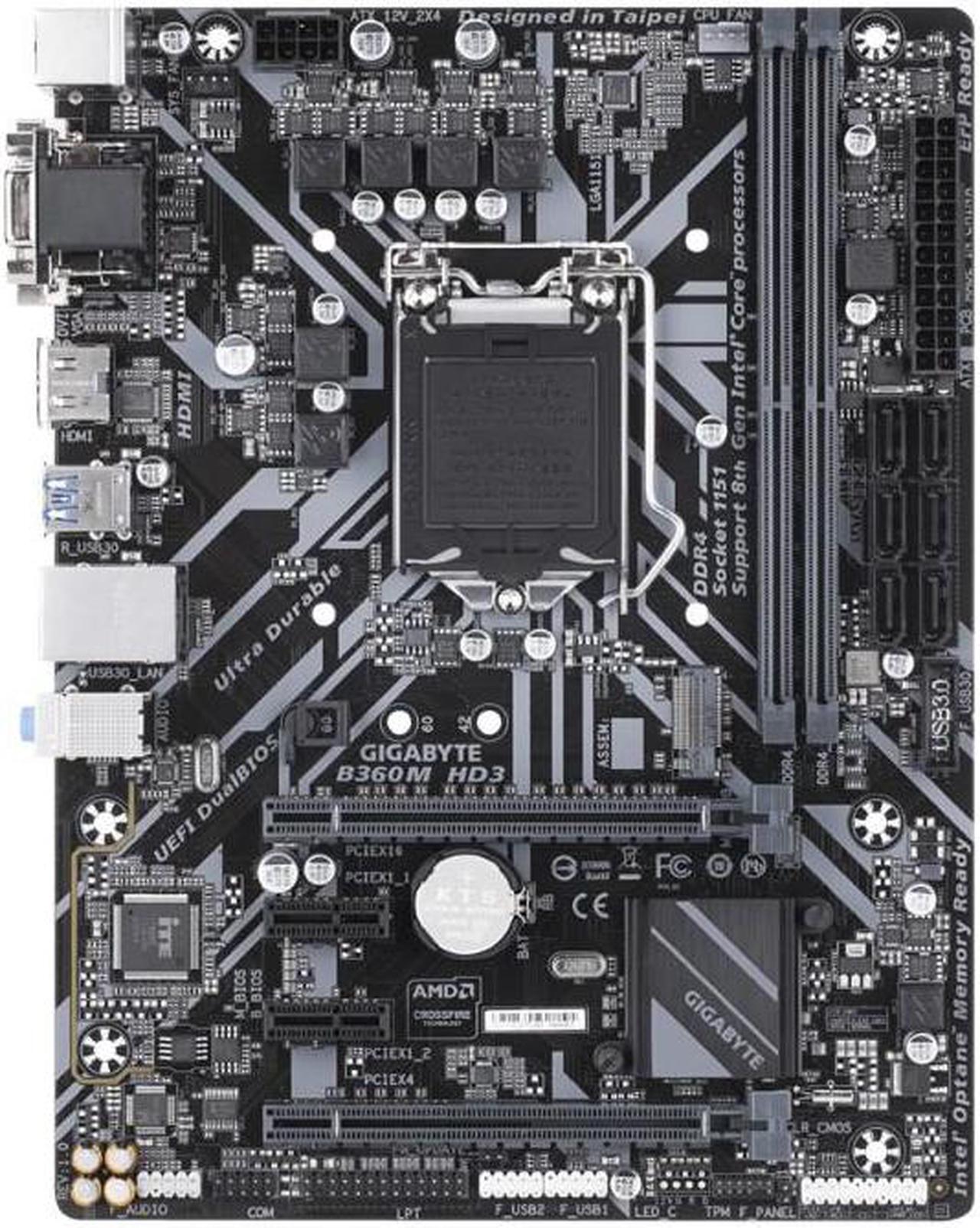 Alt view image 3 of 6 - Gigabyte Intel B360M HD3 Socket LGA 1151 DDR4 Micro ATX Motherboard (B360M HD3)