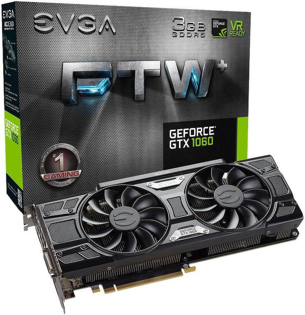 Main image of EVGA GeForce GTX 1060 DirectX 12 03G-P4-6367-KR 3GB 192-Bit GDDR5 PCI Express 3.0 x16 FTW+ Gaming ACX 3.0 Video Card