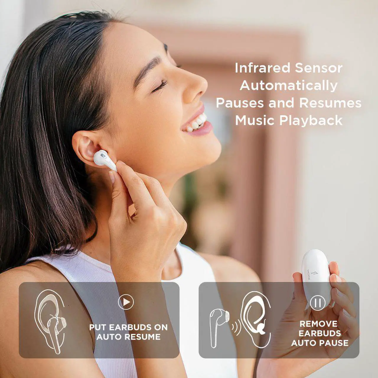 Main image of 1MORE True Wireless Earbuds, Bluetooth Noise Cancelling Headphones, Fast Connection, In-Ear Detection,4 Microphones for Clear Phone Calls, IPX5 Waterproof, Touch Control, Comfobuds-White