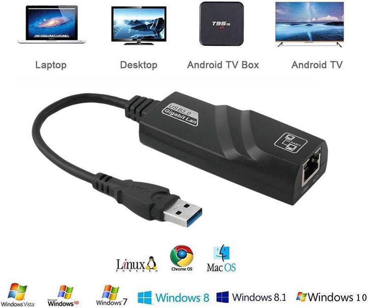 USB 3.0 Network Adapter, Jansicotek USB to RJ45 Gigabit Ethernet Adapter Supporting 10/100/1000 Mbps Ethernet for Windows, Mac,macOS, Black