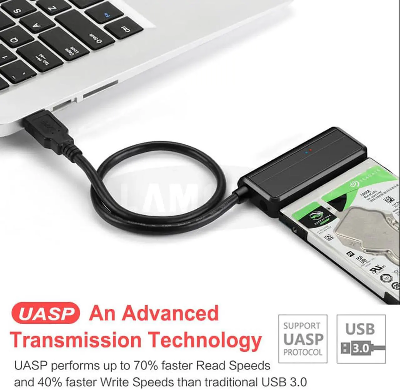 Alt view image 7 of 7 - Jansicotek Sata To USB Adapter USB 3.0 SATA 3 Cable Plug and play 22 Pin Sata III Cable Support 2.5 or 3.5 Inch External SSD HDD Hard Drive with 12V 2A Power Adapter