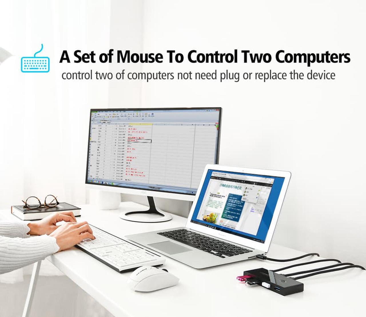 Alt view image 5 of 7 - USB Switch Selector, 2 in 4 Out USB 2.0 Sharing Switch Box KVM Switch Box Switcher 2 Port PCs Sharing 4 Devices for Keyboard Mouse Printer Monitor with 2 USB2.0 Cable