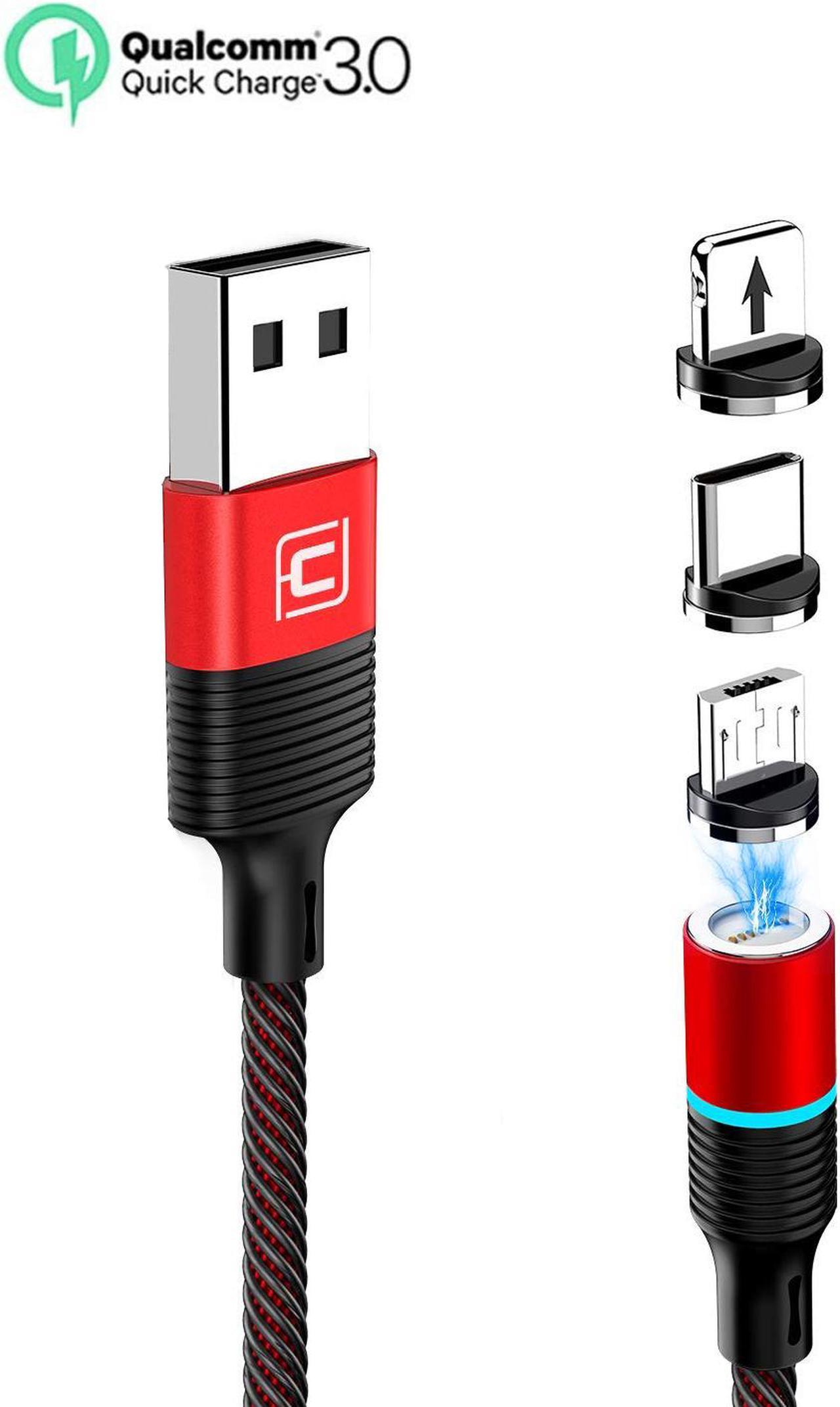 Magnetic 3-in-1 Charging Cable,  1-Pack x 4ft  QC3.0 Fast Charging Cables, Nylon Braided Cord, Compatible with Micro USB, Type C for Smartphone and iProduct Device- Red