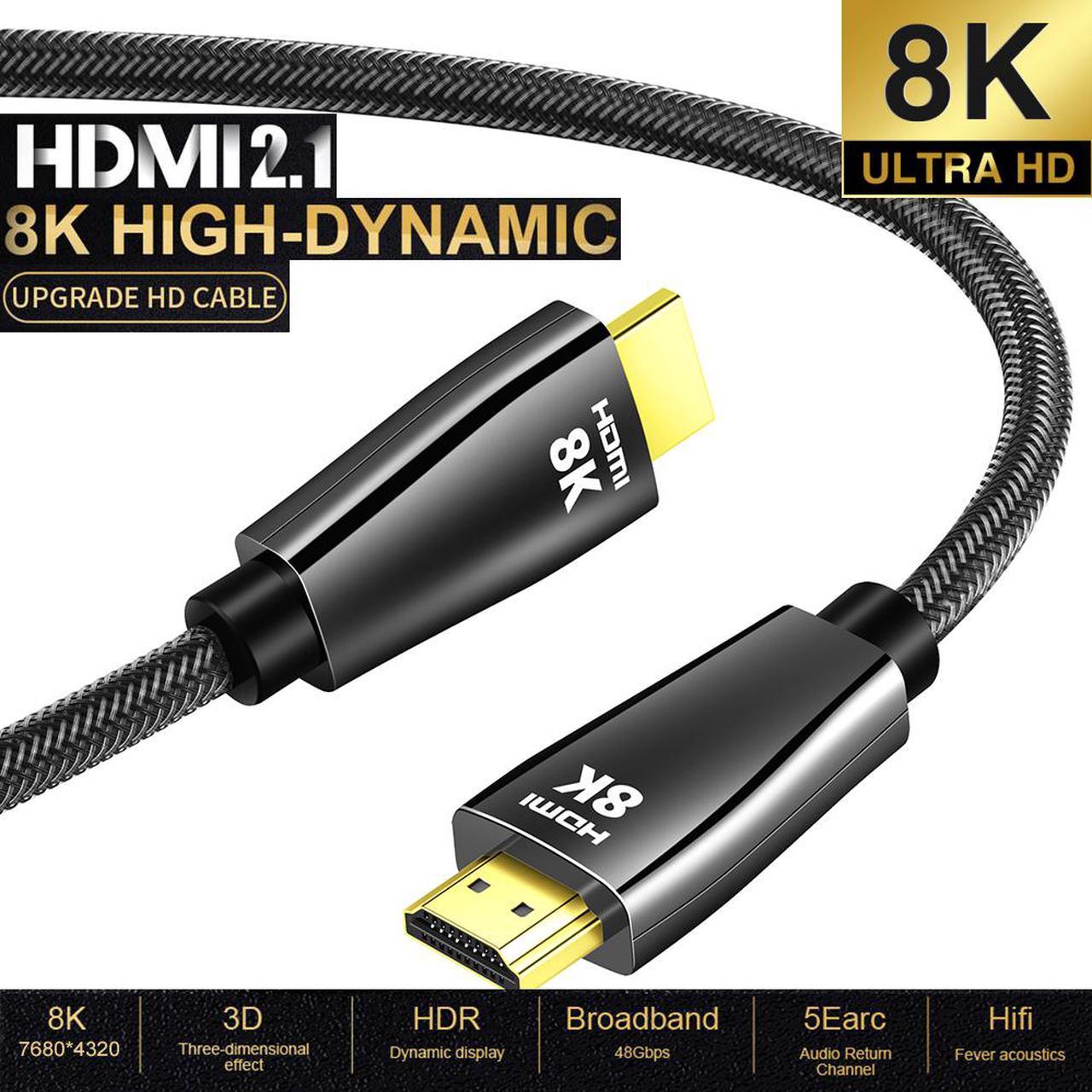 HDMI Cable 10Feet HDMI 2.1 with Braided Cord, Video 8K @ 60Hz Ultra HD(UHD), Ethernet & Audio Return, Support Apple TV, Xbox, PS3, PS4, HDTV (10FT)