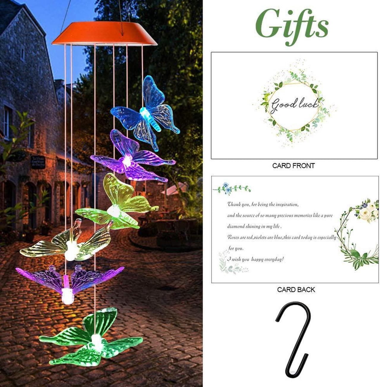 Alt view image 5 of 7 - Solar Butterfly Wind Chimes, Outdoor Waterproof Mobile Romantic LED Multi Color-Changing Solar Sensor Powered Lights for Home, Yard, Night Garden, Party, Valentines Gift, Festival Decor