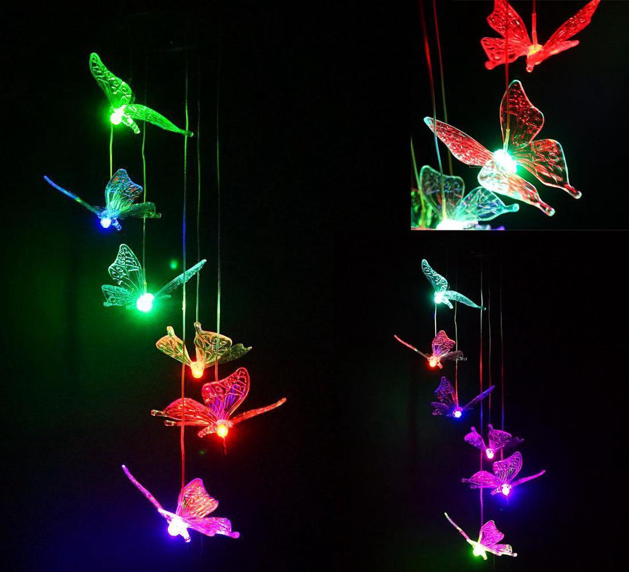 Alt view image 7 of 7 - Solar Butterfly Wind Chimes, Outdoor Waterproof Mobile Romantic LED Multi Color-Changing Solar Sensor Powered Lights for Home, Yard, Night Garden, Party, Valentines Gift, Festival Decor