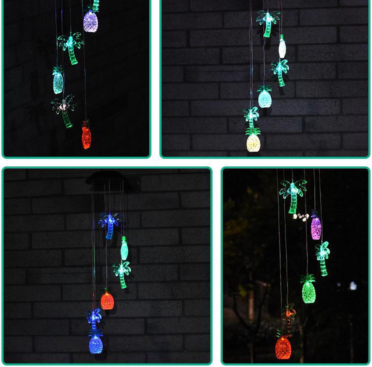 Alt view image 2 of 7 - Wind Chime,Solar Pineapple Coconut Wind Chimes Outdoor Indoor Color Changing Solar Light Mobile,Sun 6 Memorial Wind Chimes,Garden Wind Chimes Pineapple Coconut Wind Chime+S Hook