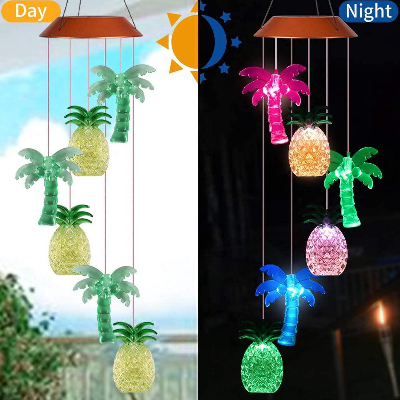 Main image of Wind Chime,Solar Pineapple Coconut Wind Chimes Outdoor Indoor Color Changing Solar Light Mobile,Sun 6 Memorial Wind Chimes,Garden Wind Chimes Pineapple Coconut Wind Chime+S Hook