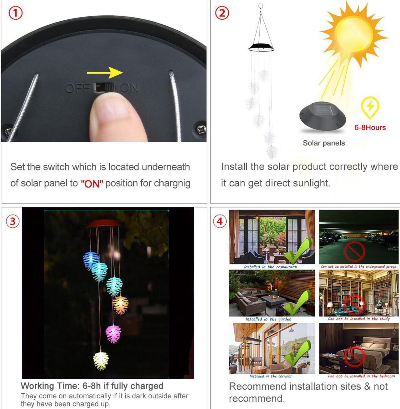 Alt view image 3 of 6 - Gifts for Mom Grandma Wind Chimes Outdoor, Solar Pine Cone Wind Chimes Color Changing Lights Mobile Wind Chime Best Memorial Birthday, Decorative Romantic Patio Lights for Yard Garden Home