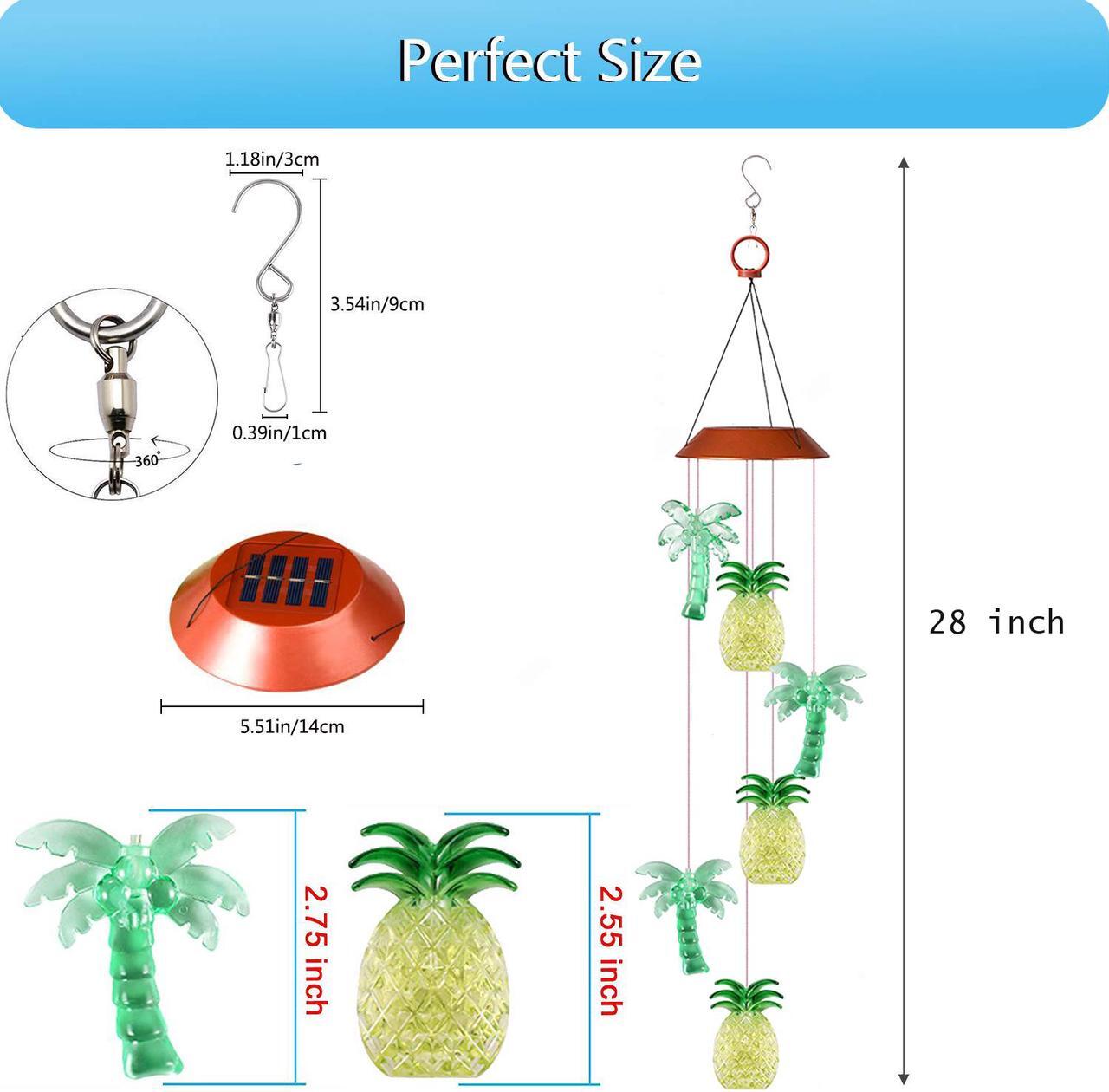 Alt view image 3 of 7 - Wind Chime,Solar Pineapple Coconut Wind Chimes Outdoor Indoor Color Changing Solar Light Mobile,Sun 6 Memorial Wind Chimes,Garden Wind Chimes Pineapple Coconut Wind Chime+S Hook