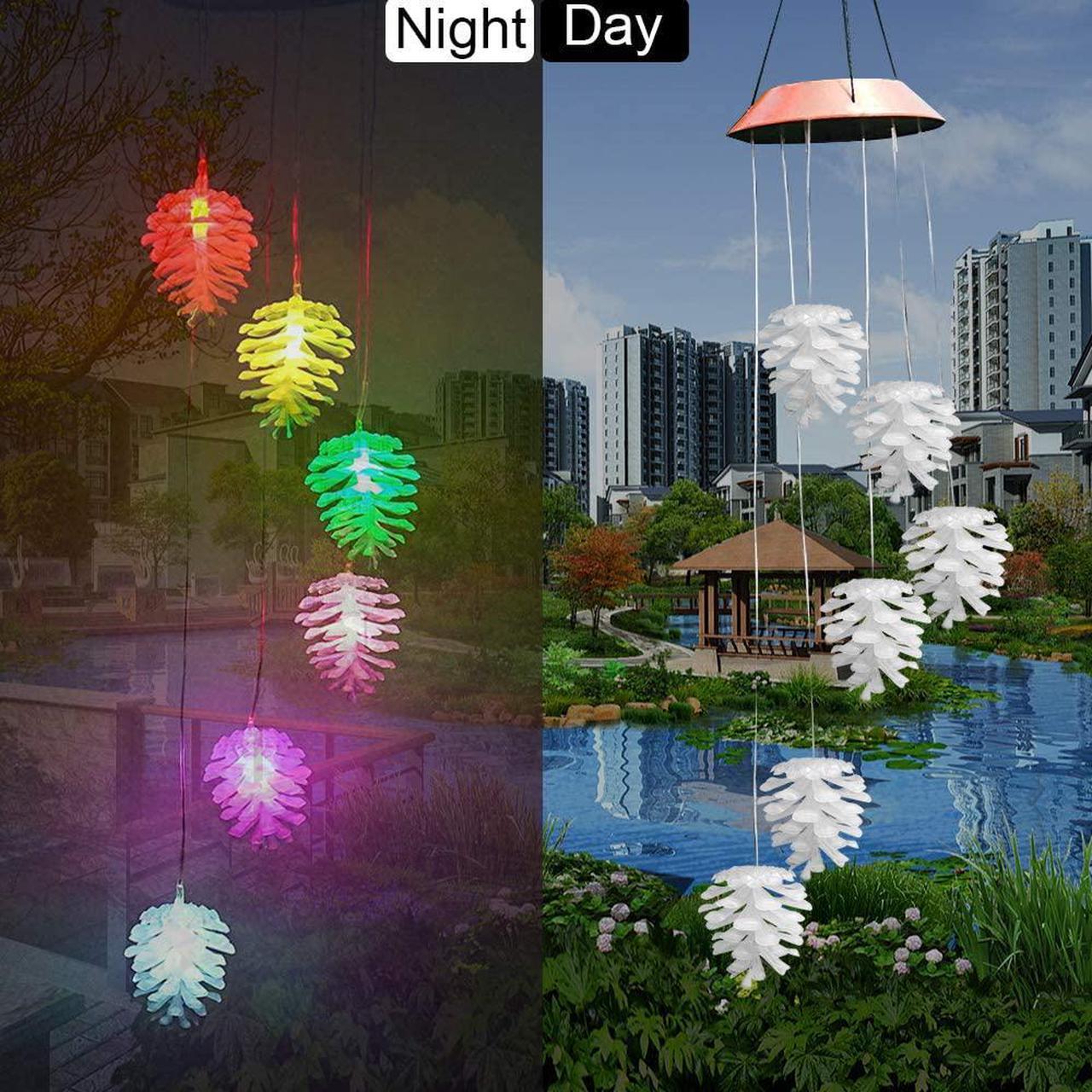 Alt view image 5 of 6 - Gifts for Mom Grandma Wind Chimes Outdoor, Solar Pine Cone Wind Chimes Color Changing Lights Mobile Wind Chime Best Memorial Birthday, Decorative Romantic Patio Lights for Yard Garden Home