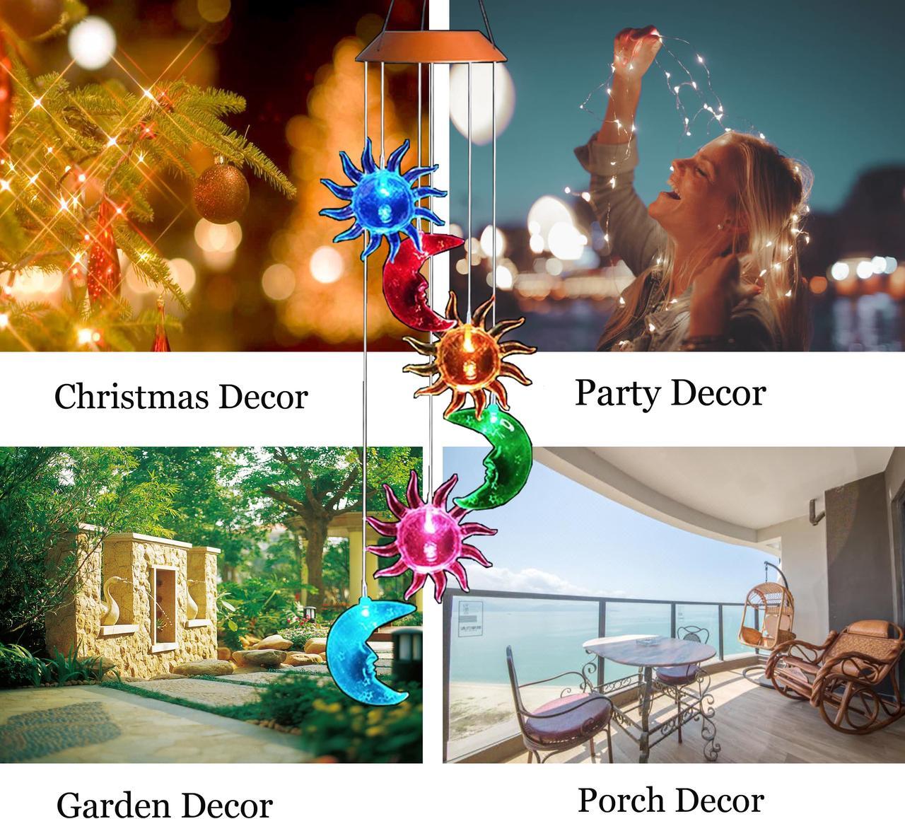 Alt view image 6 of 7 - LED Sun Moon Solar Wind Chimes Light Outdoor Hanging - Waterproof Mobile Romantic Solar Powered Changing Color  Gifts Wind Chimes for Home, Party, Festival, Night Garden Decoration(Sun Moon)