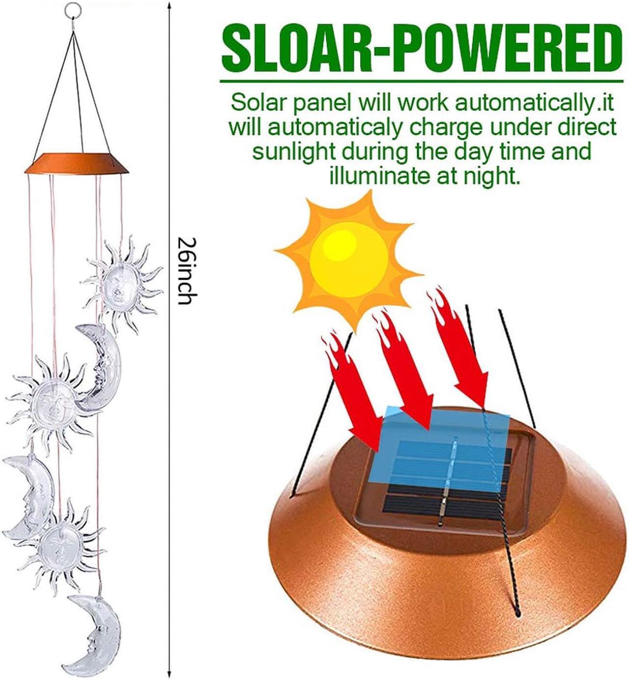Alt view image 7 of 7 - LED Sun Moon Solar Wind Chimes Light Outdoor Hanging - Waterproof Mobile Romantic Solar Powered Changing Color  Gifts Wind Chimes for Home, Party, Festival, Night Garden Decoration(Sun Moon)