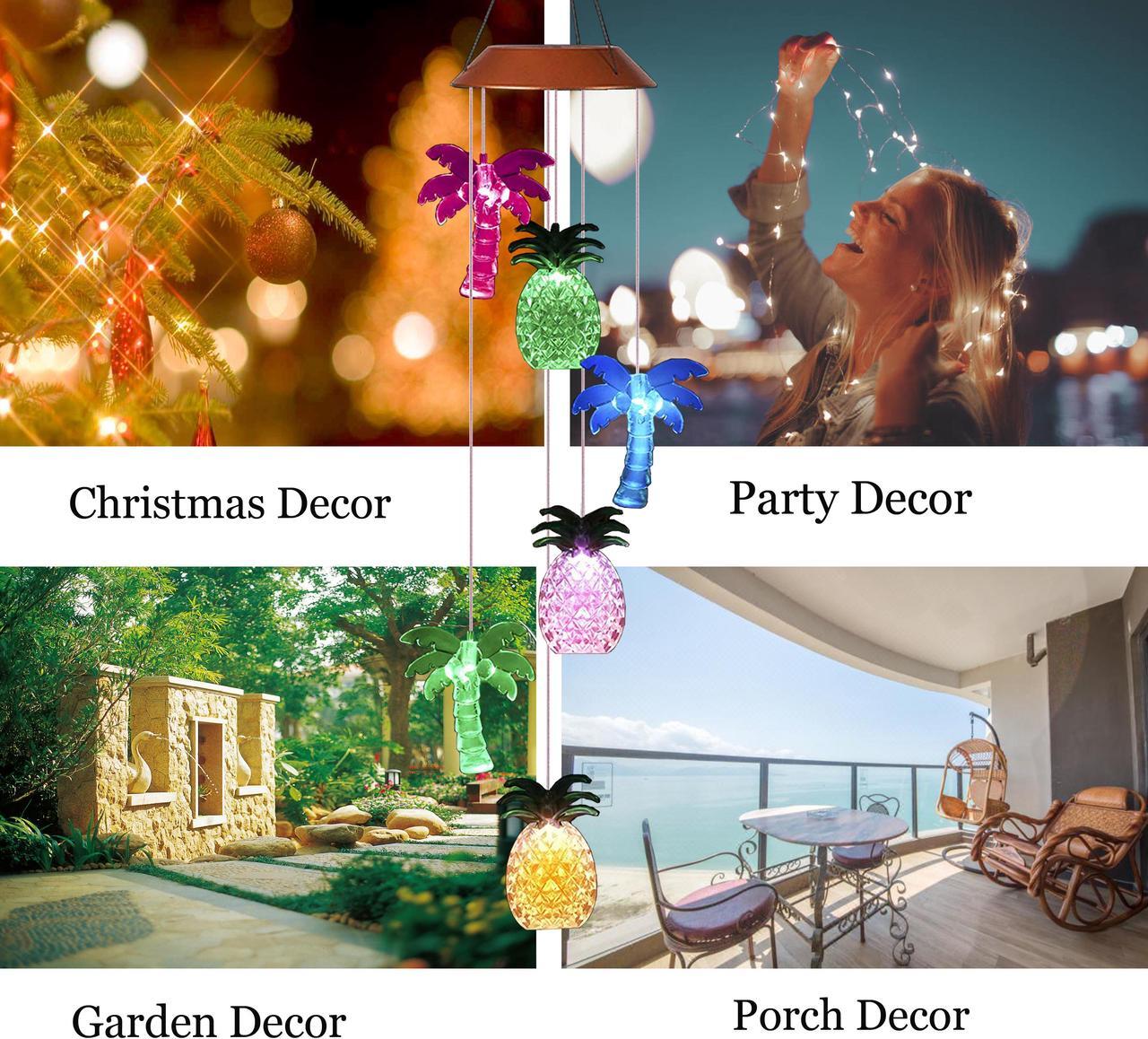 Alt view image 4 of 7 - Wind Chime,Solar Pineapple Coconut Wind Chimes Outdoor Indoor Color Changing Solar Light Mobile,Sun 6 Memorial Wind Chimes,Garden Wind Chimes Pineapple Coconut Wind Chime+S Hook