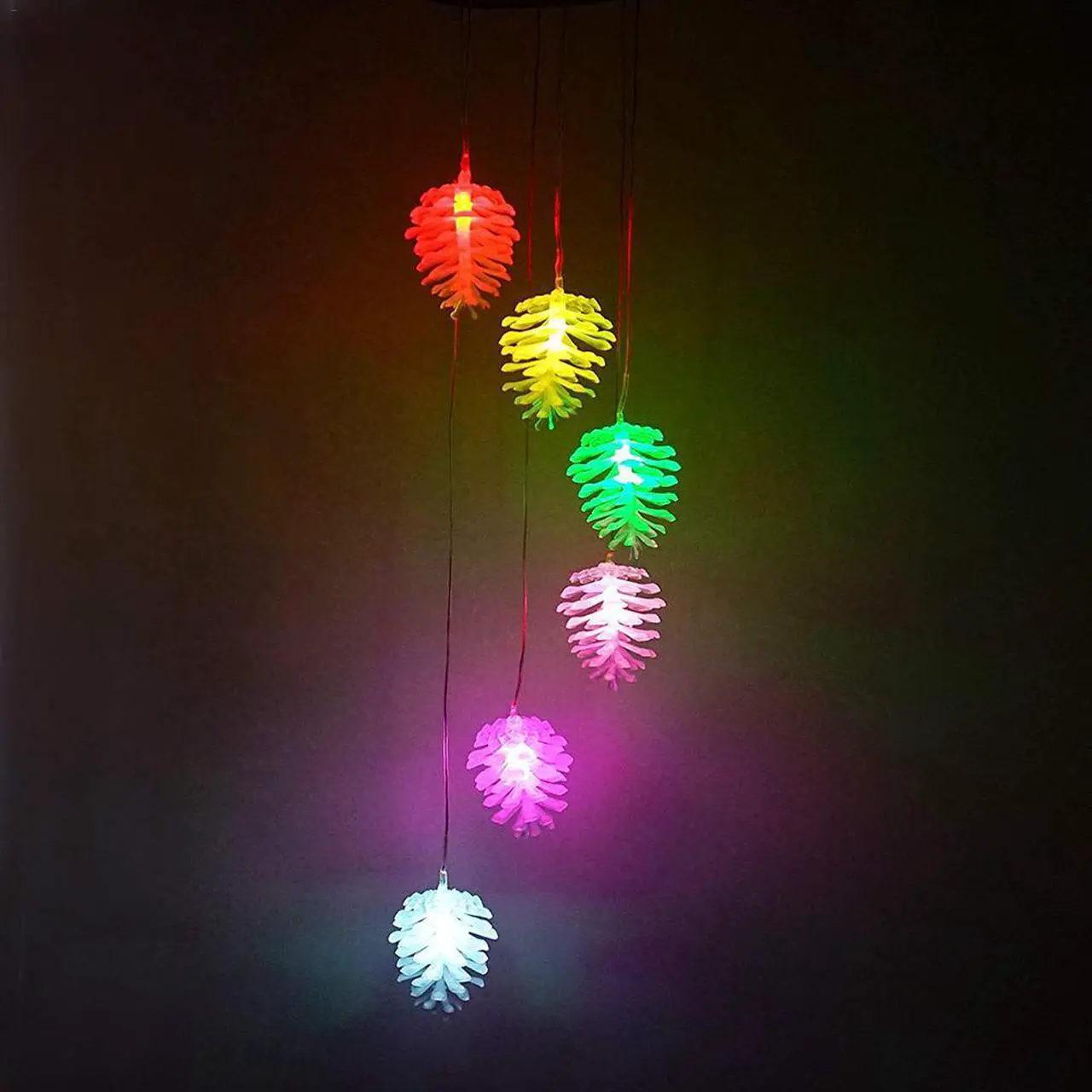 Alt view image 2 of 7 - Wind Chimes, Color Changing Solar Wind Chime Outdoor Mobile Waterproof Six Pine Cone LED Solar String Lights Gifts for Home Party Night Garden Hanging Decoration