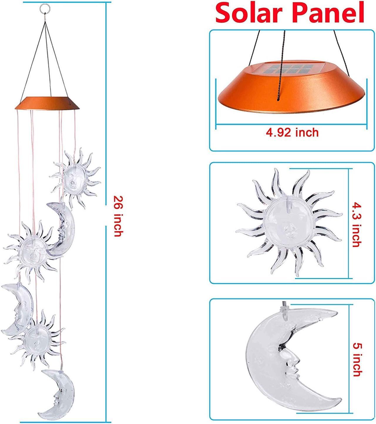Alt view image 5 of 7 - LED Sun Moon Solar Wind Chimes Light Outdoor Hanging - Waterproof Mobile Romantic Solar Powered Changing Color  Gifts Wind Chimes for Home, Party, Festival, Night Garden Decoration(Sun Moon)