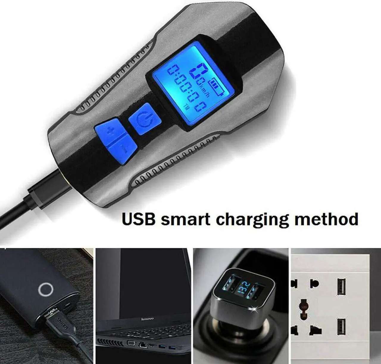 Alt view image 7 of 7 - USB Rechargeable Bicycle Light Set Super Bright LED Headlight, LED Taillight,with LCD Speedometer Odometer Quick-Release