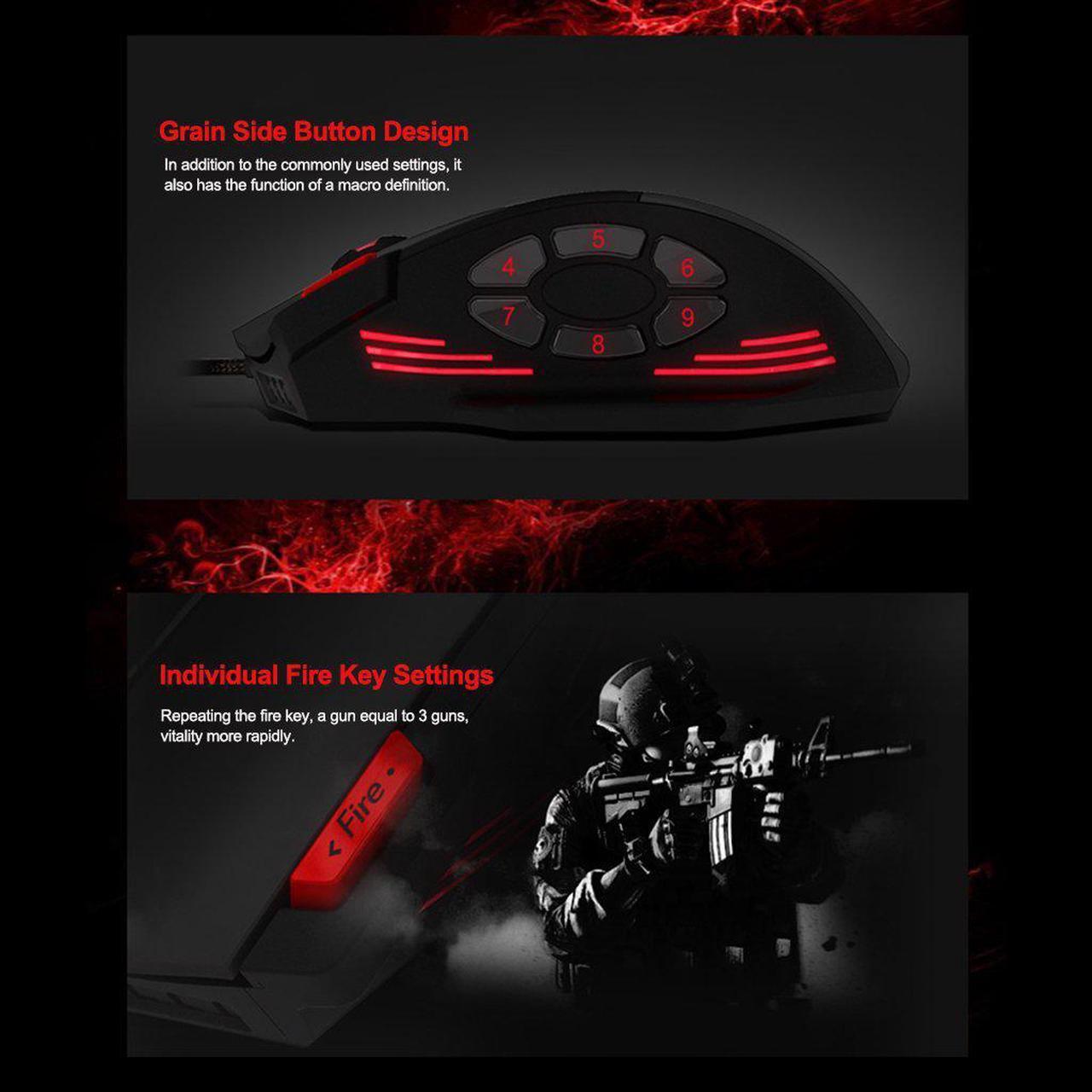 Alt view image 7 of 7 - Zelotes C-12 4000 DPI High-Precision Programmable Laser Gaming Mouse for PC, MMO FPS, 6 Side Buttons, 12 Programmable User Buttons, rgb LED Lighting (Black)