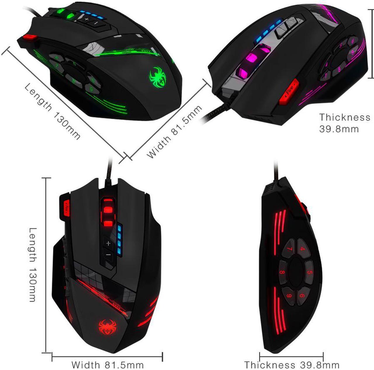 Alt view image 2 of 7 - Zelotes C-12 4000 DPI High-Precision Programmable Laser Gaming Mouse for PC, MMO FPS, 6 Side Buttons, 12 Programmable User Buttons, rgb LED Lighting (Black)