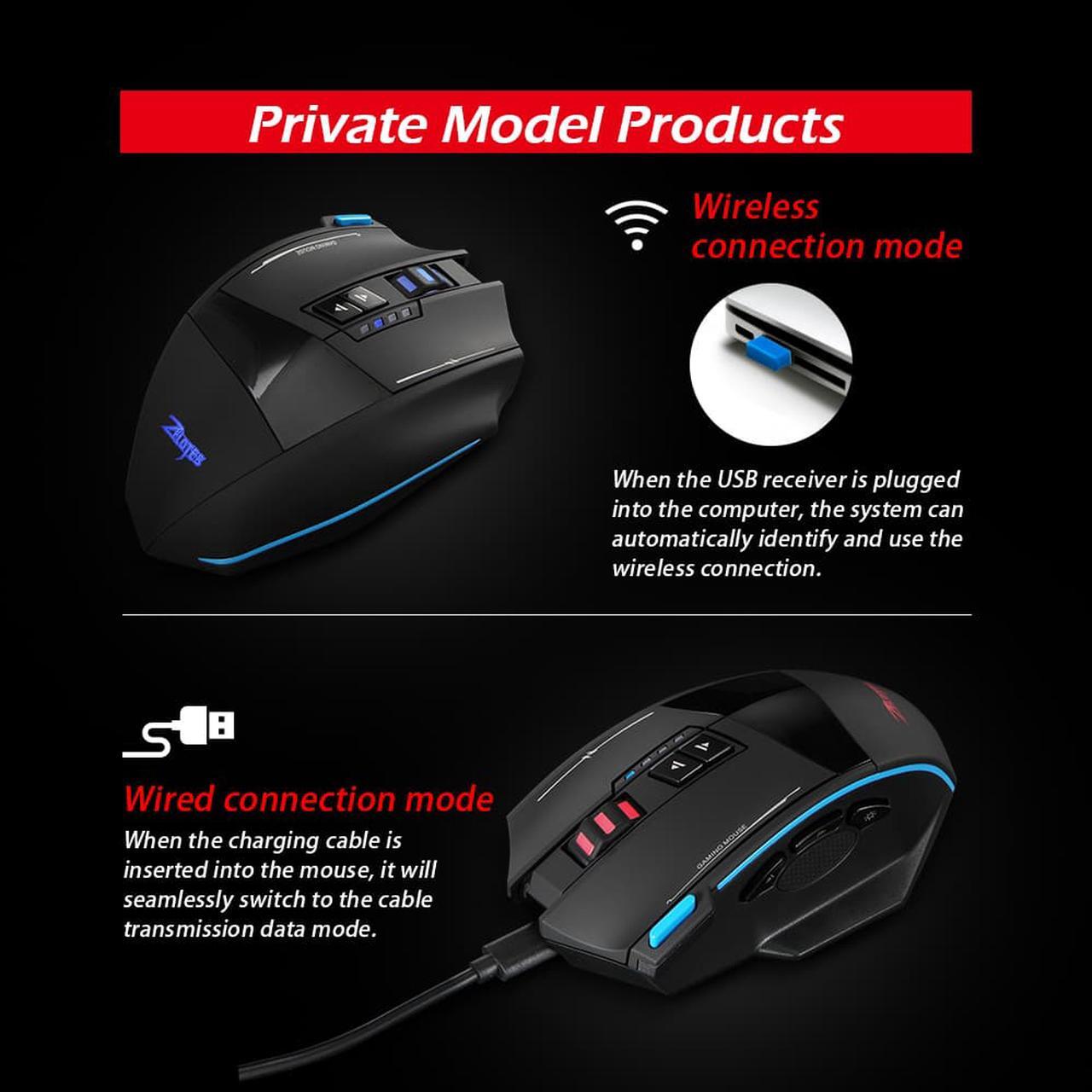Alt view image 5 of 7 - Jansicotek Wired/Wireless Gaming Mouse Programmable Gaming Mouse with 4800 DPI and RGB Backlight for PC/Mac/Laptop , Black