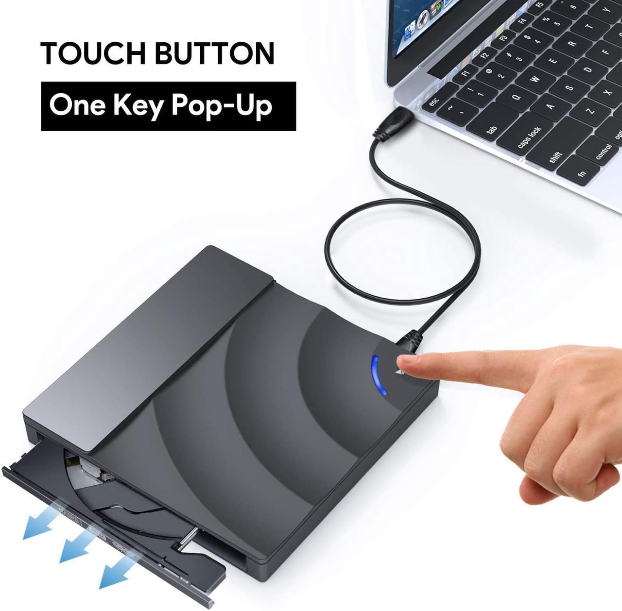 Alt view image 6 of 7 - Jansicotek External DVD Drive with Touch Sensitive Button, USB 3.0 Portable CD/DVD+/-RW Drive/ DVD Player for Laptop CD ROM Burner Compatible with Laptop Desktop PC Windows Linux OS Apple Mac