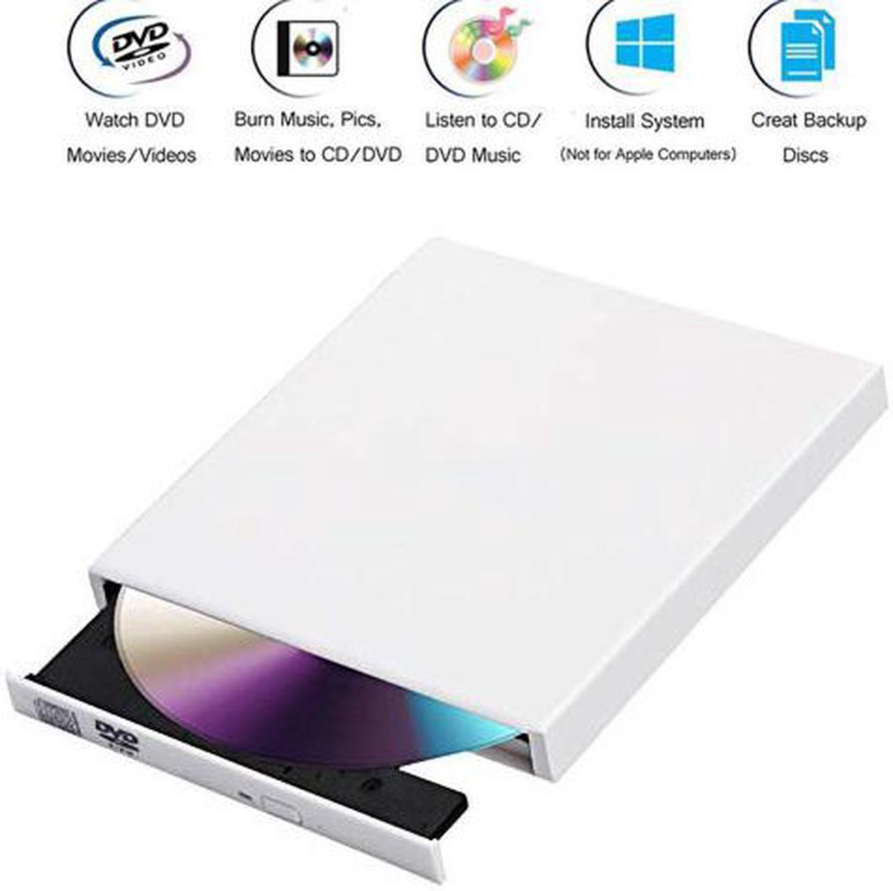 Jansicotek External CD Drive DVD Player for Laptop Portable USB2.0 CD/DVD+/-R Drive/DVD Player CD Burner Compatible with Laptop Desktop PC Windows,White