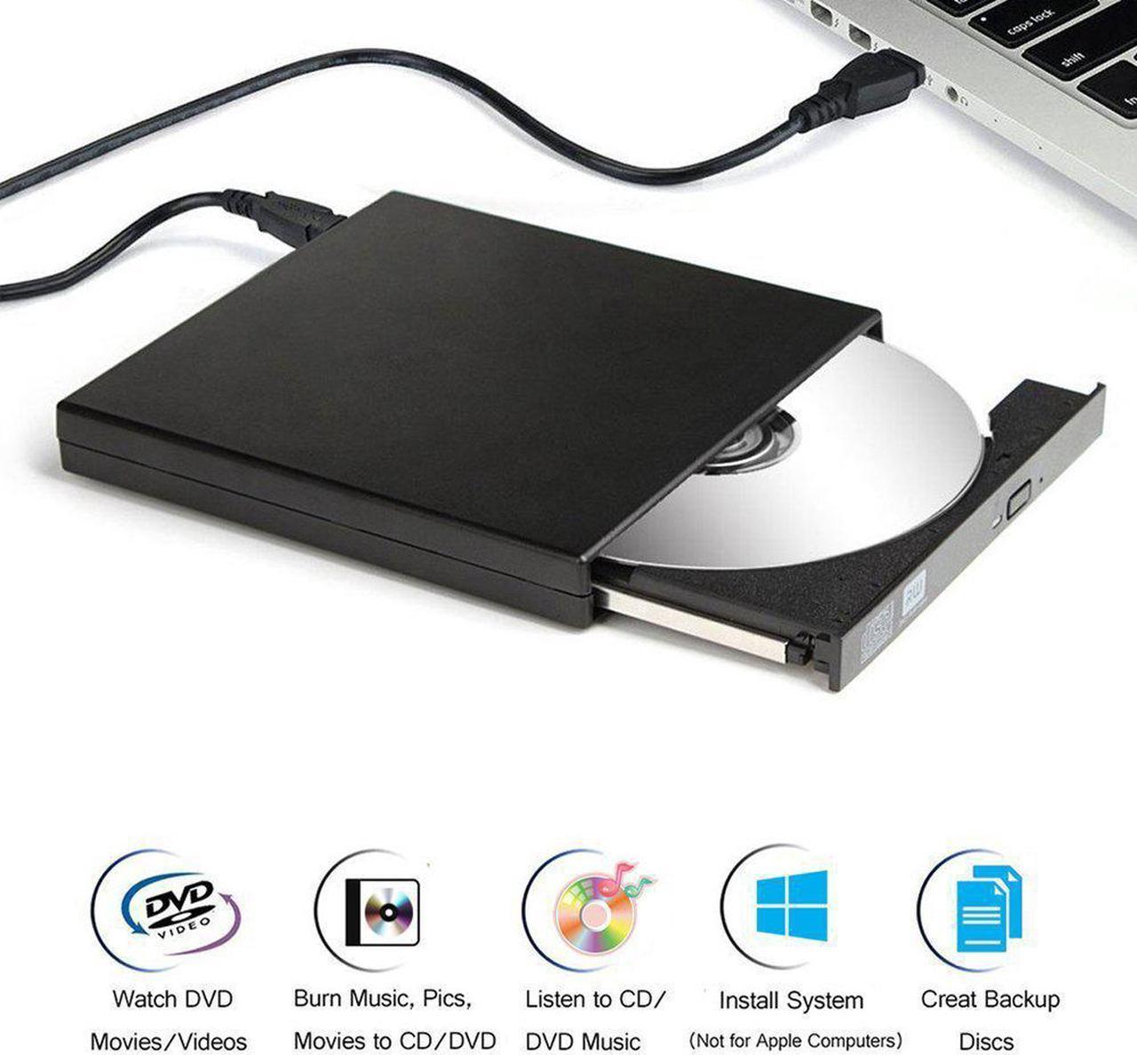 Jansicotek External CD Drive DVD Player for Laptop Portable USB2.0 CD/DVD+/-R Drive/DVD Player CD Burner Compatible with Laptop Desktop PC Windows,Black