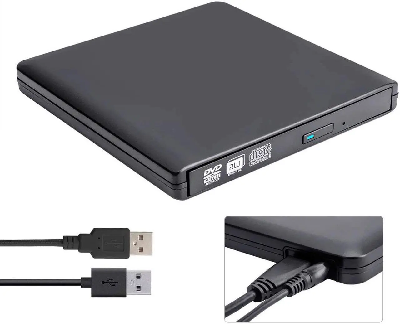 Alt view image 4 of 7 - Aluminum External DVD Drive, USB 3.0 Type C CD Drive, Dual Port DVD Player, Portable Optical Burner Writer Rewriter, High Speed Data Transfer for Laptop Notebook Desktop PC MAC OS Windows, Black