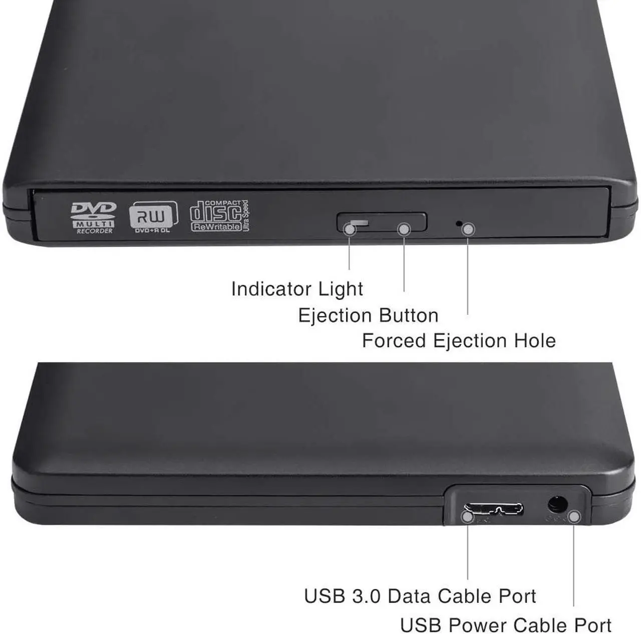 Alt view image 5 of 7 - Jansicotek Aluminum CD DVD Drive USB 3.0 and Type-C Portable CD/DVD Player for Laptop CD Drive Reader Writer Burner Compatible with Laptop Desktop PC Windows Linux Apple Mac Black, (XD058) Black