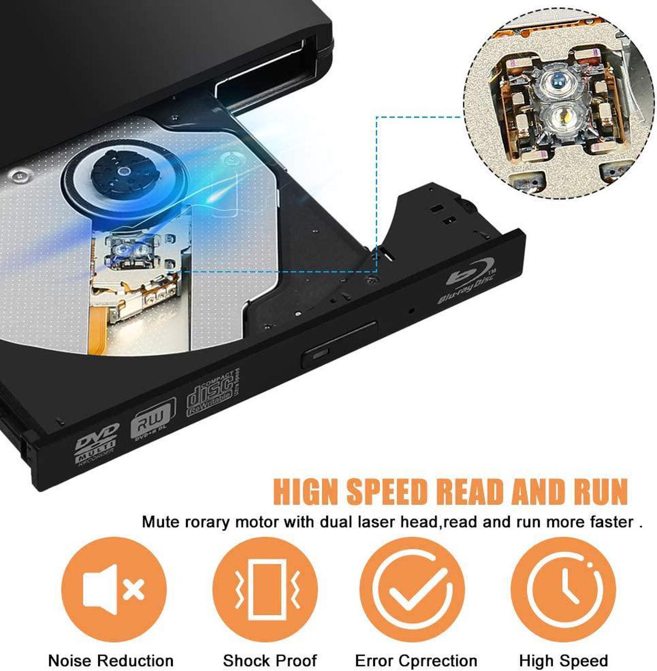Alt view image 4 of 7 - Aluminum External Blu-Ray Burner Player Drive, Portable USB 3.0 CD DVD +/-RW Optical Drive Burner Player, Compatible for Windows 10 Laptop Computer Surface Pro Mac MacBook Pro Air iMac,(ODP95),Silver