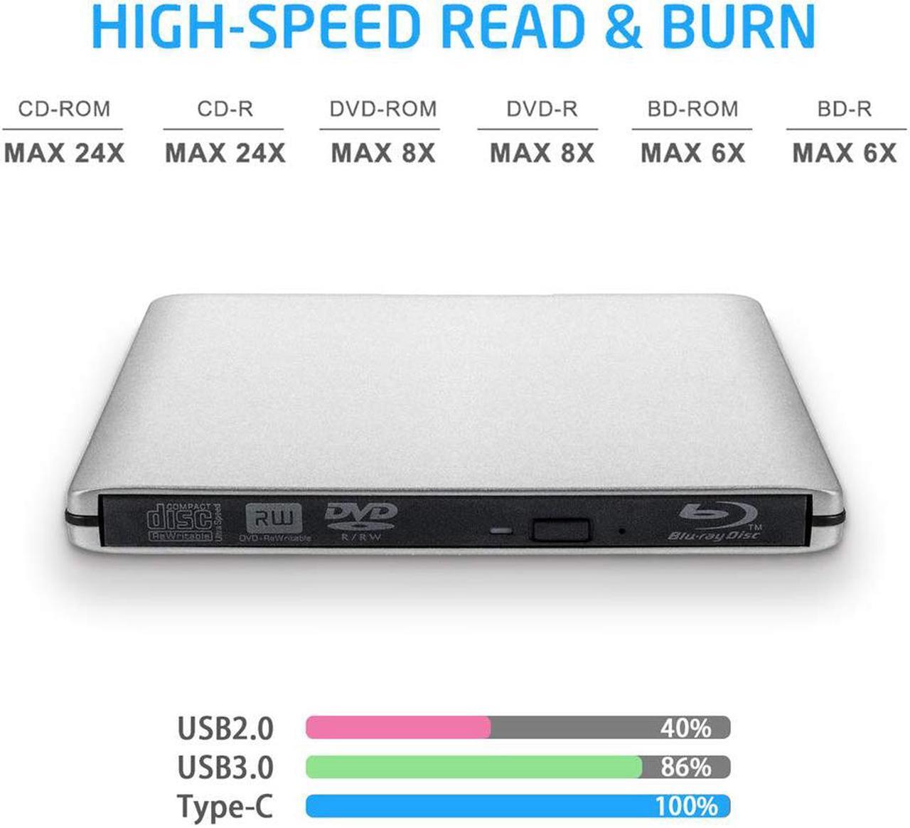Alt view image 6 of 7 - Aluminum External Blu-Ray Burner Player Drive, Portable USB 3.0 CD DVD +/-RW Optical Drive Burner Player, Compatible for Windows 10 Laptop Computer Surface Pro Mac MacBook Pro Air iMac,(ODP95),Silver