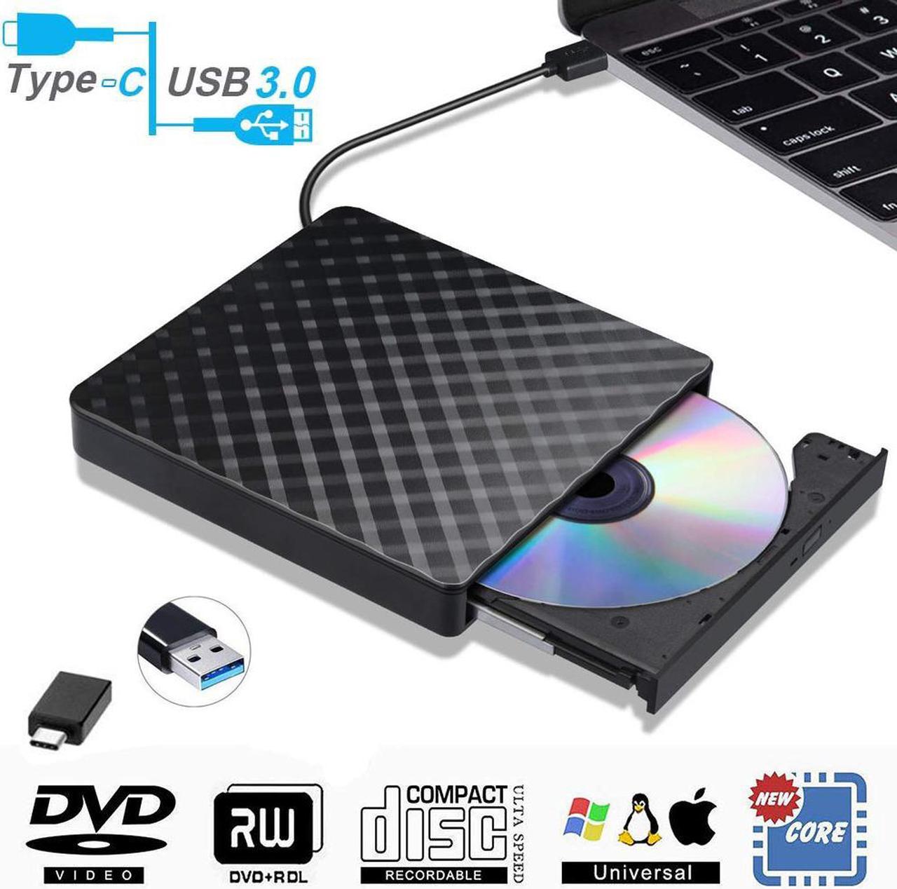 External USB 3.0/USB-C DVD RW CD Writer Slim Optical Drive Burner Reader Player Tray Type Portable For PC Laptop