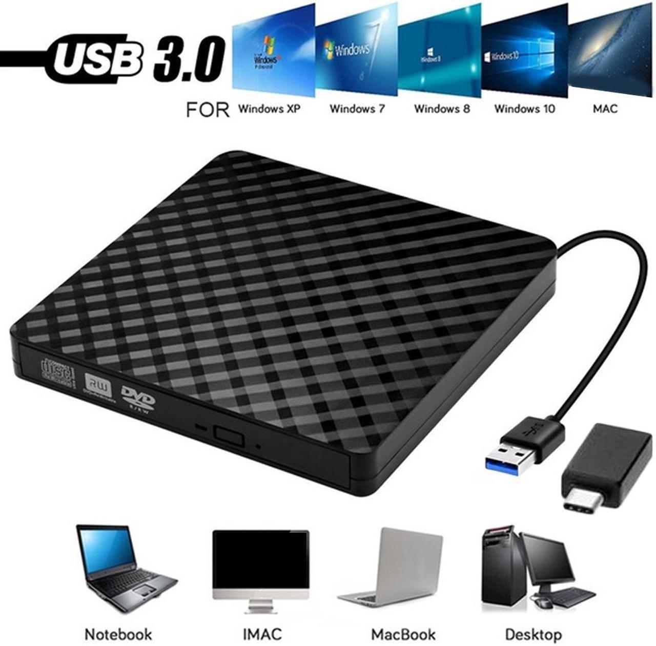 External DVD Drive High Speed USB3.0/USB-C CD DVD Drive For Laptop Desktop Portable Slim CD DVD +/-RW Burner Player Writer Rewriter