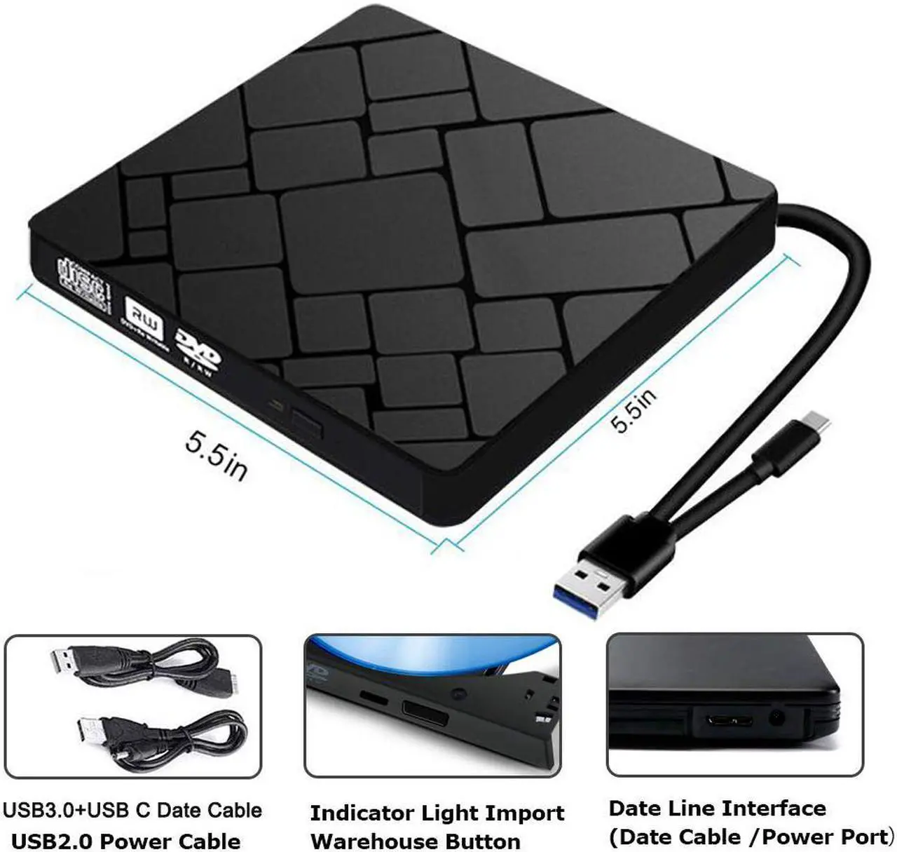 Alt view image 5 of 7 - Jansicotek External CD DVD Drive, USB 3.0 Type C Ultra-Slim Superdrive Optical Burner Writer Player CD DVD +/- RW, Compatible with Windows 10 8 7 XP Vista Mac OS System for Mac Pro Air iMac Laptop