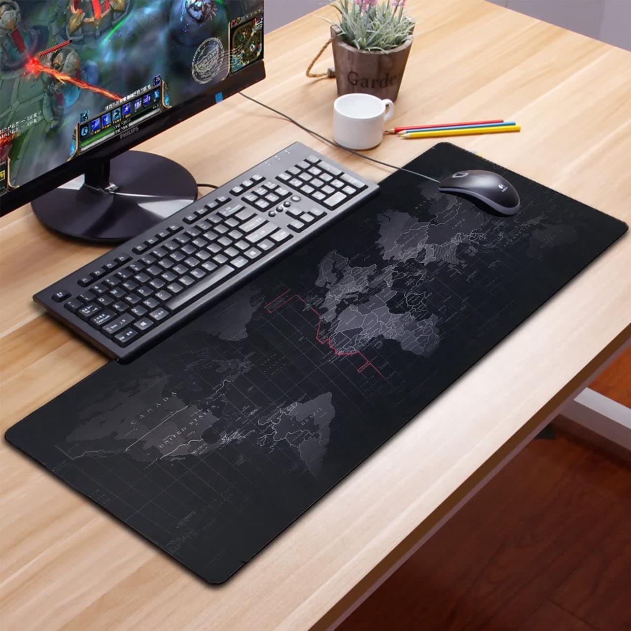 Alt view image 2 of 7 - Extended Large Size, Gaming Mouse Pad, Non-Slip Rubber Base, Large Size Desk Pad, Black World Map & Color Sewn (Black, XXL Size 31.50 X 15.75X 0.08inch)