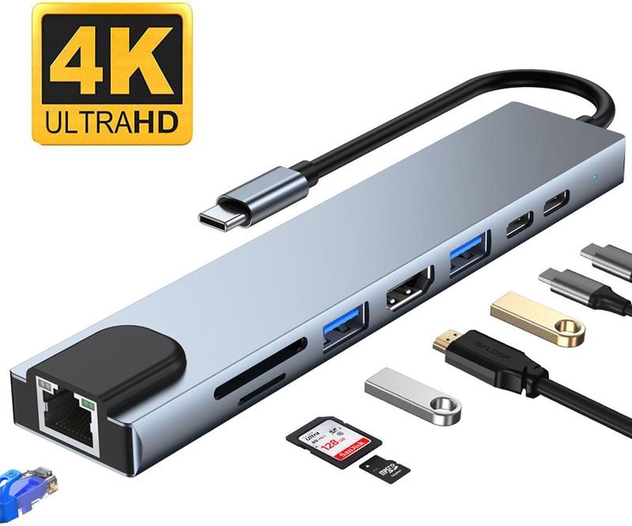 USB C Hub 8-in-1 Type C Adapter with RJ45 Ethernet, 4K HDMI,USB3.0, USB2.0, 87W PD,USB-C Data Port and SD/TF Card Reader Docking Station Compatible with MacBook and All USB-C Laptops