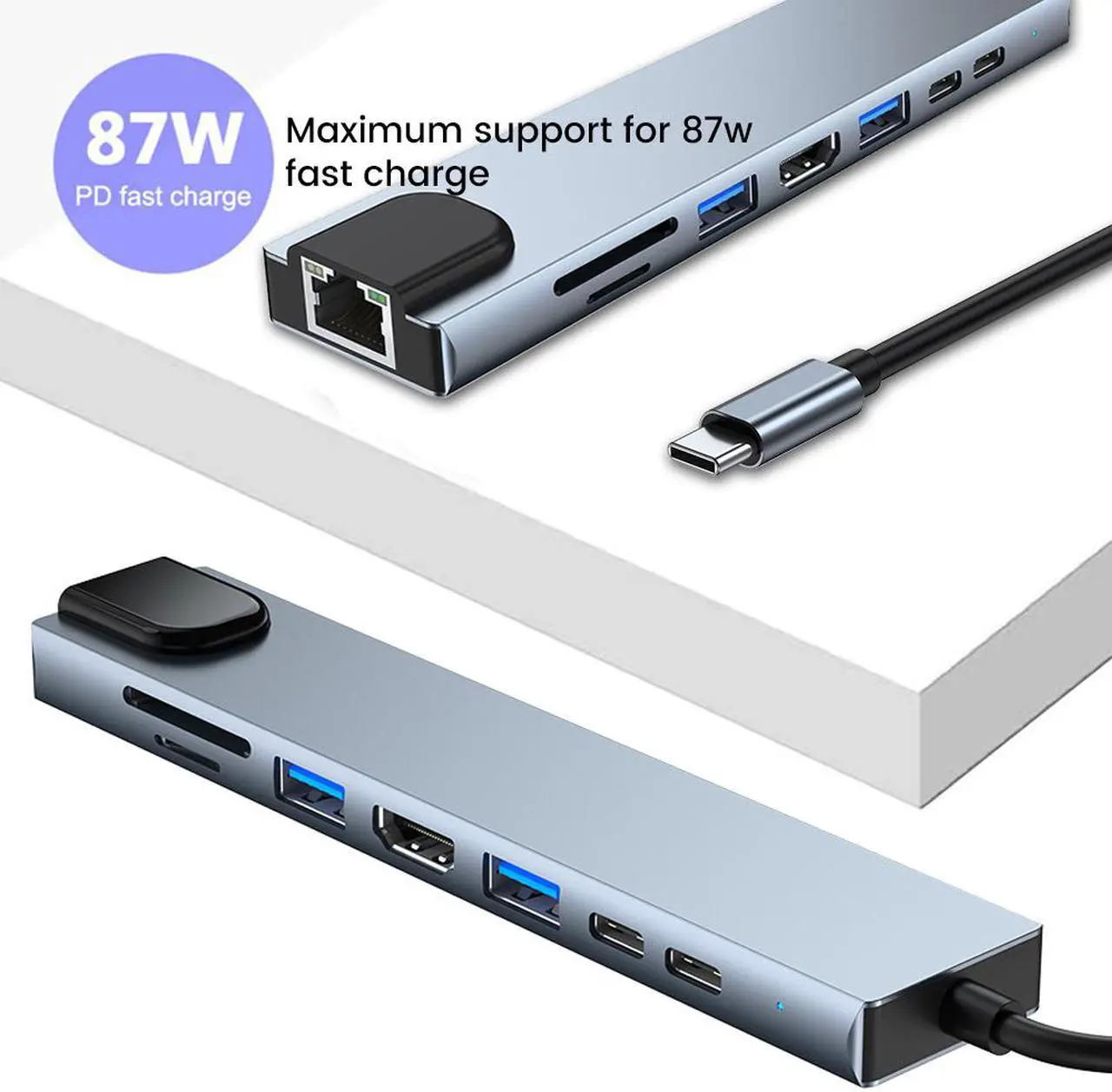 Alt view image 5 of 7 - USB C Hub for MacBook Pro/Air, 8-in-1 Type C Hub with 100M Ethernet Port, one 4K HDMI,USB3.0/USB2.0 Ports, 87W Power Delivery Charging, and SD Card Reader