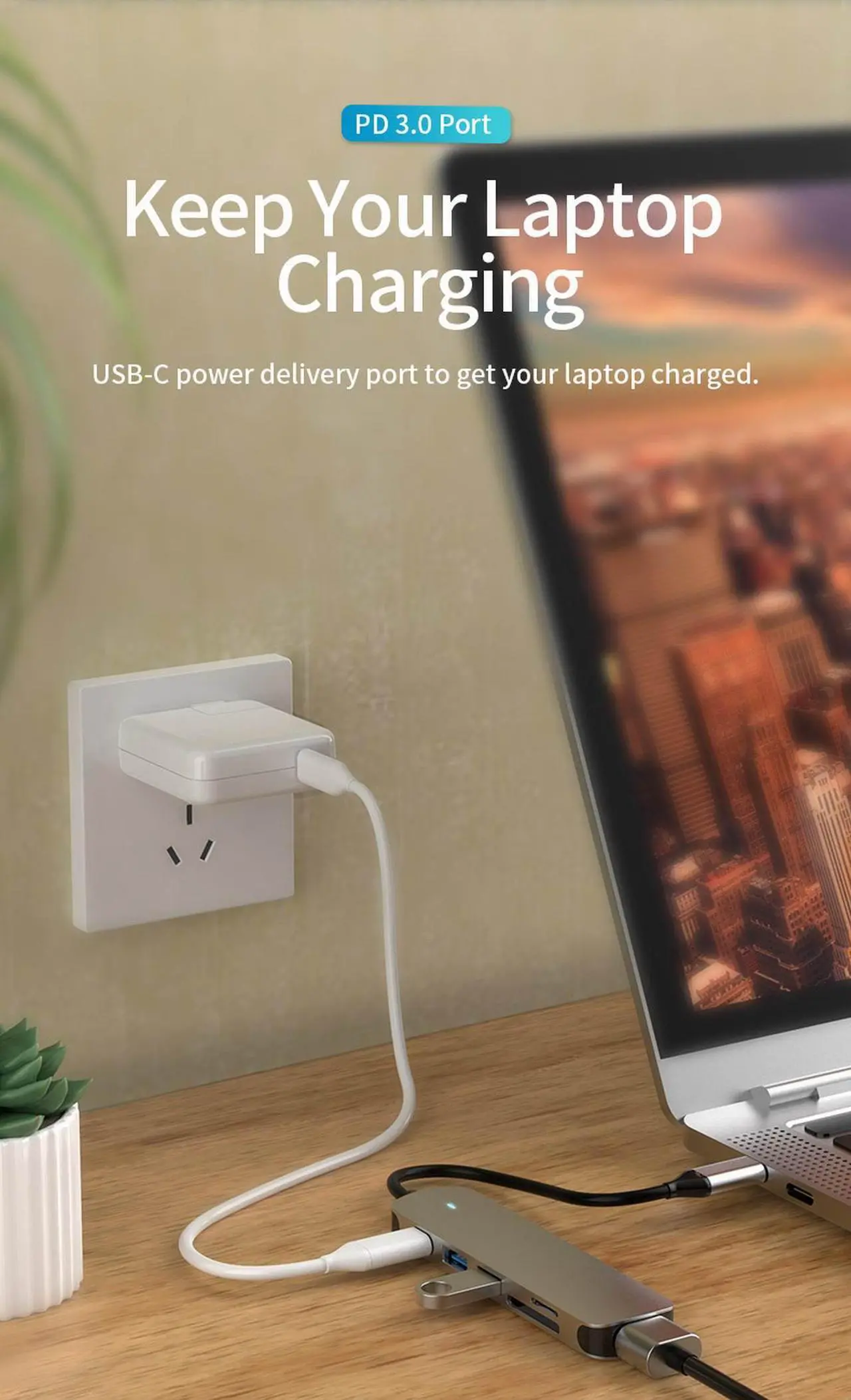 Alt view image 5 of 7 - USB C Hub,Jansicotek 6-In-1 Type C Hub with 4K USB C to HDMI, USB 3.0Ports, USB 2.0 Port, SD/TF Card Reader, USB-C Power Delivery, Portable for Mac Pro and Other Type C Laptops