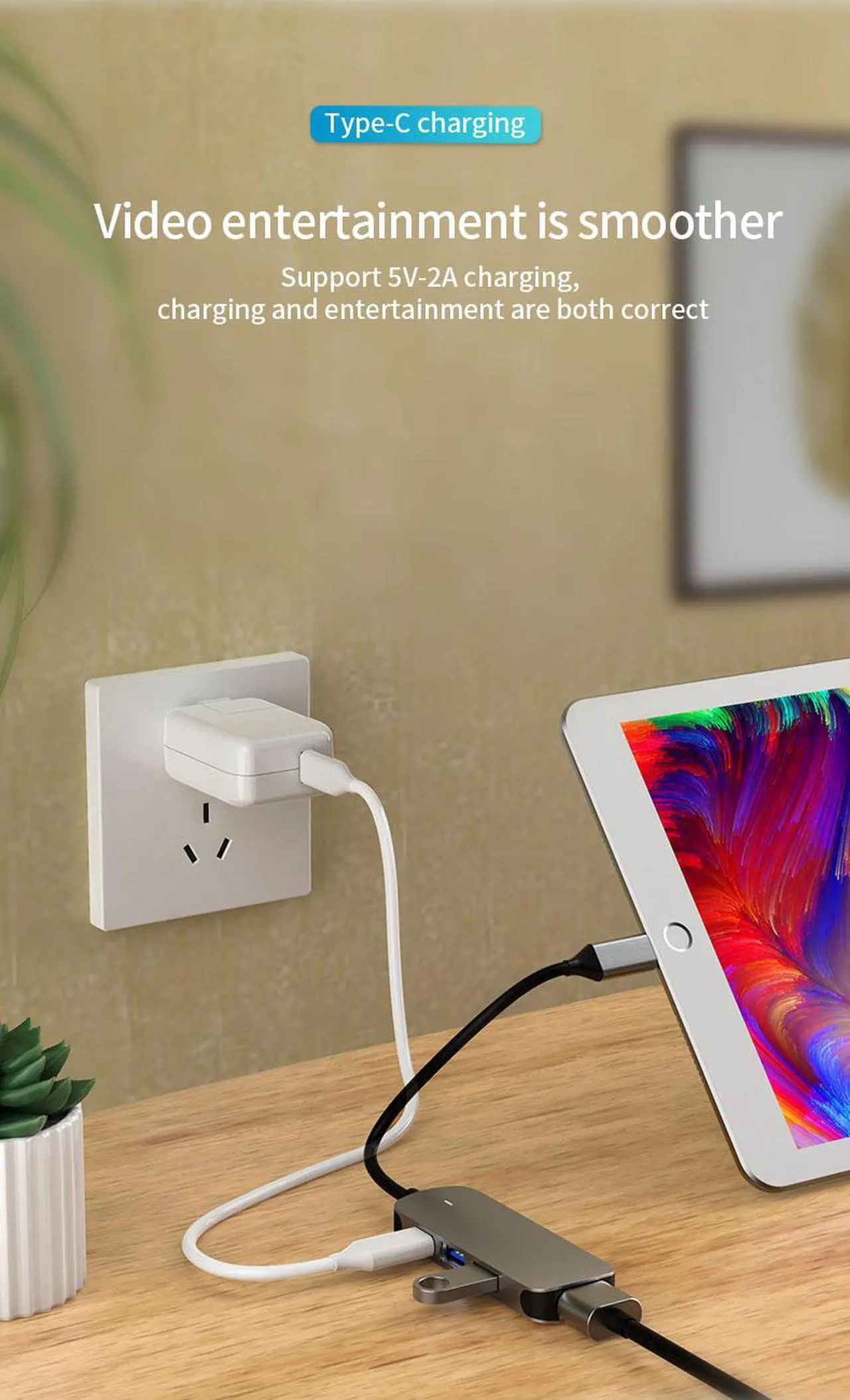 Alt view image 3 of 7 - 4-in-1 USB C Hub Docking Station, Aluminum Type-C Adapter with USB-C PD, 4K HDMI, USB 3.0, 60W Power Delivery, Compatible with MacBook Air, MacBook Pro/Air&USB-C Laptop