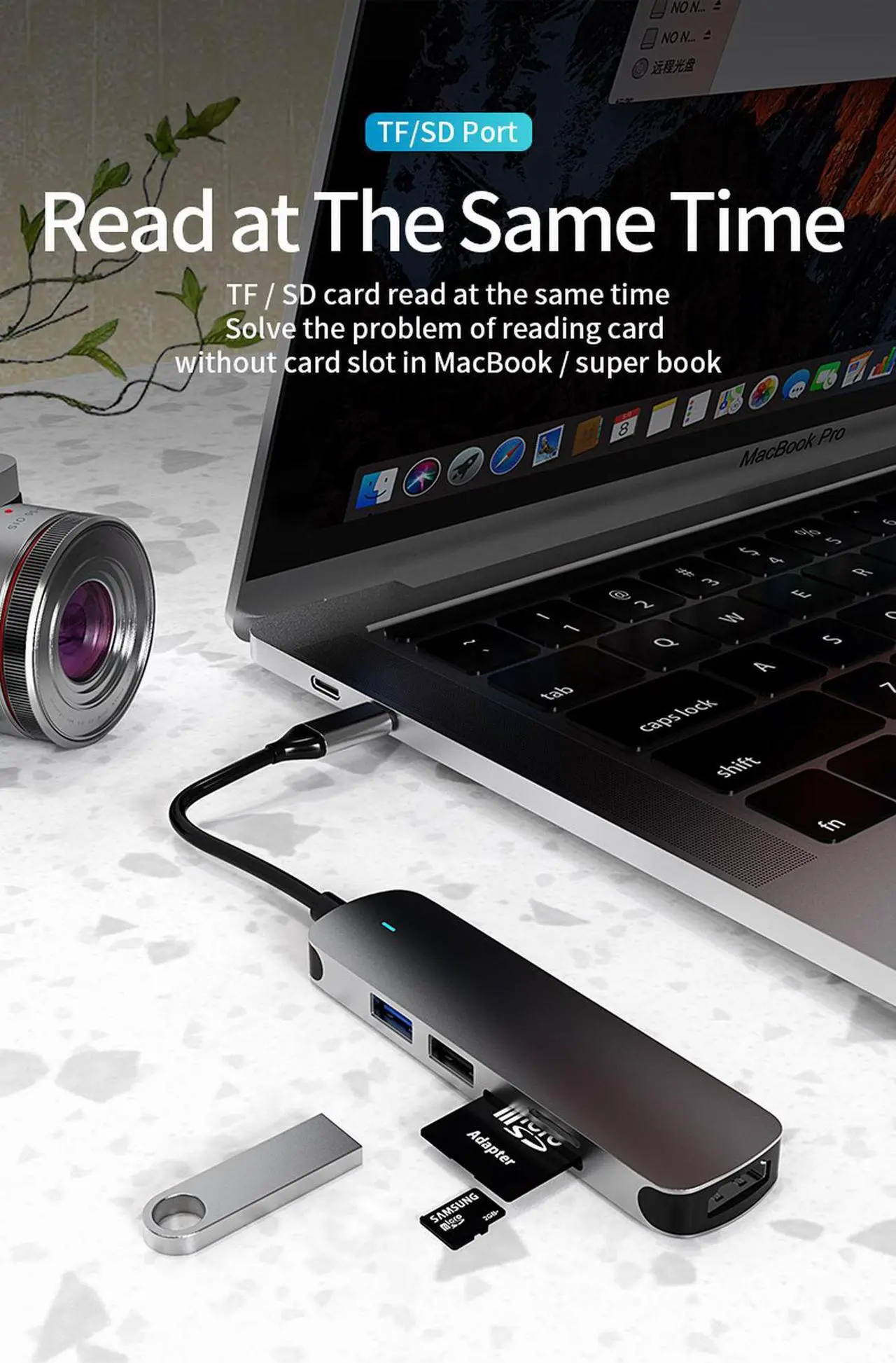 Alt view image 3 of 7 - USB C Hub, 5-in-1 USB-C Hub Multiport Adapter Type C Dongle with 4K@30Hz HDMI , USB 3.0/2.0 Ports,SD/TF Cards Reader for MacBook Pro/ Air 2020/2019,iPad