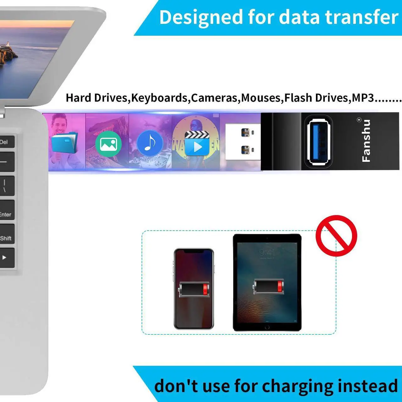 Alt view image 4 of 7 - USB 3.0 HUB Adapter Extender Mini Splitter Box 3 Ports for PC Laptop Mobile Phone High Speed U Disk Reader