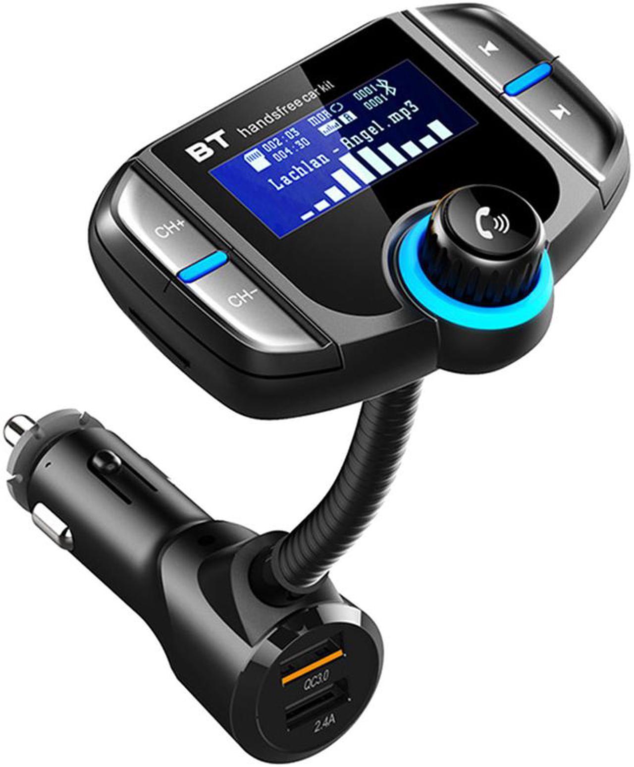 BT70 Bluetooth Car Adapter, QC3.0 Fast Charger Wireless Bluetooth Car FM Transmitter, Car Bluetooth Adapter with Hands-Free Calls, 2 USB Ports, Support TF Card USB Drive - Black