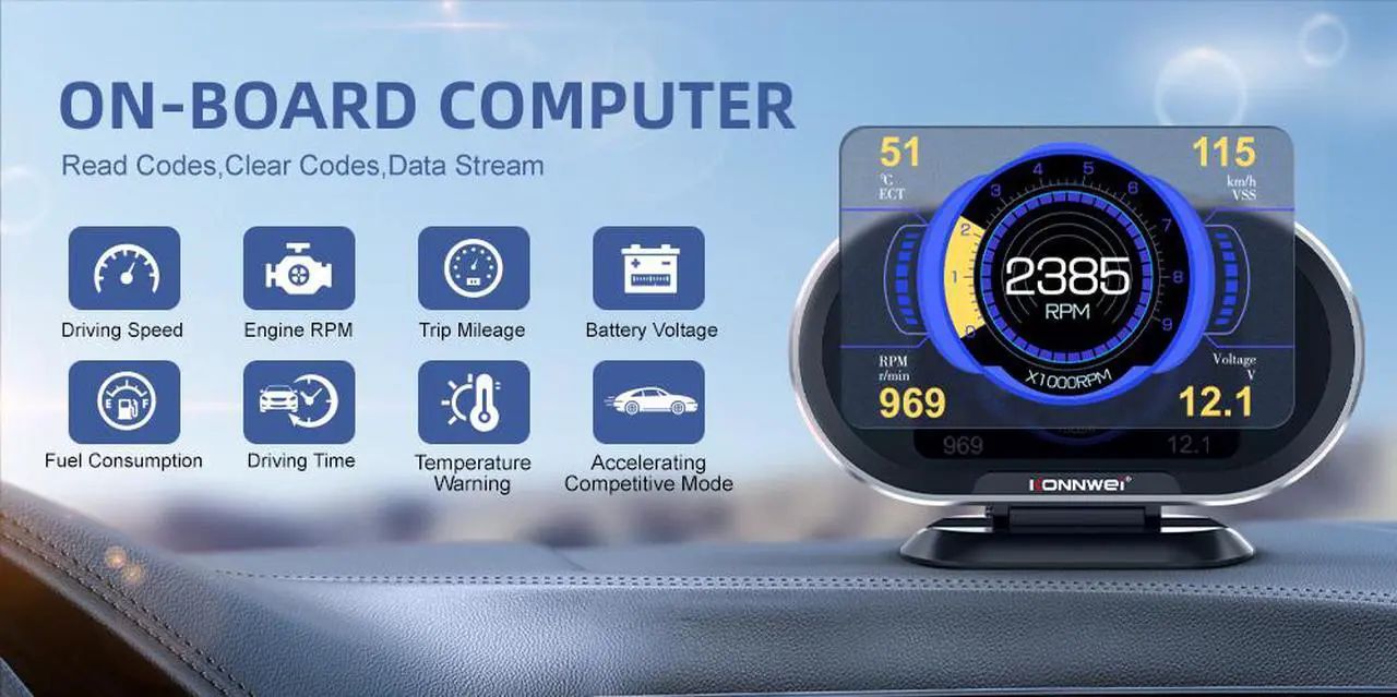 Alt view image 5 of 7 - KW206 Universal Car OBD2 HUD Head Up Display Digital Speedometer OBDII EUOBD with Speedometer Tachometer Water Temperature Fuel Pressure Tester for All 1996 and Newer Cars